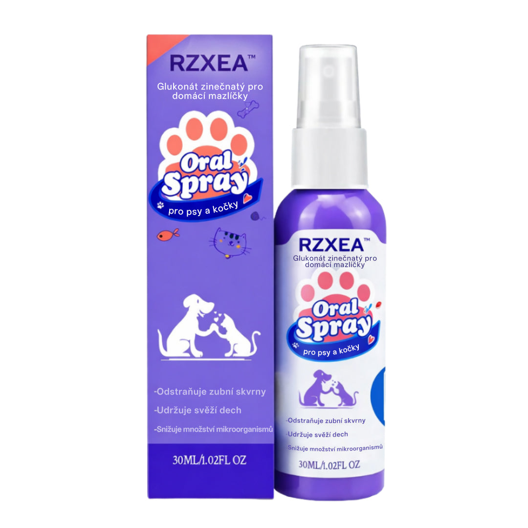RZXEA™ Zinkový glukonátový ústní sprej pro domácí mazlíčky 🦷✨ | 🌿 Svěží dech do 24 hodin | 🛡️ Kontrola plaku a zubního kamene | 🐶🐱 Doporučeno veterináři pro psy a kočky | 💧 Bezpečné použití, bez nutnosti čištění zubů