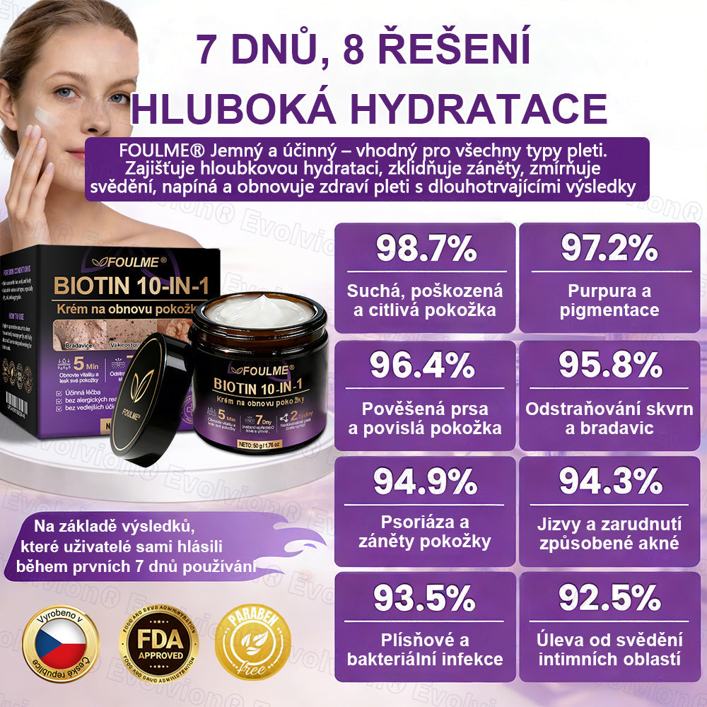 FOULME® Biotin 10-v-1 krém na obnovu pokožky ✨ – hydratační, anti-aging a regenerační péče o pleť 🧴 (kolagen 💧 + kyselina hyaluronová + rostlinné extrakty 🌿)