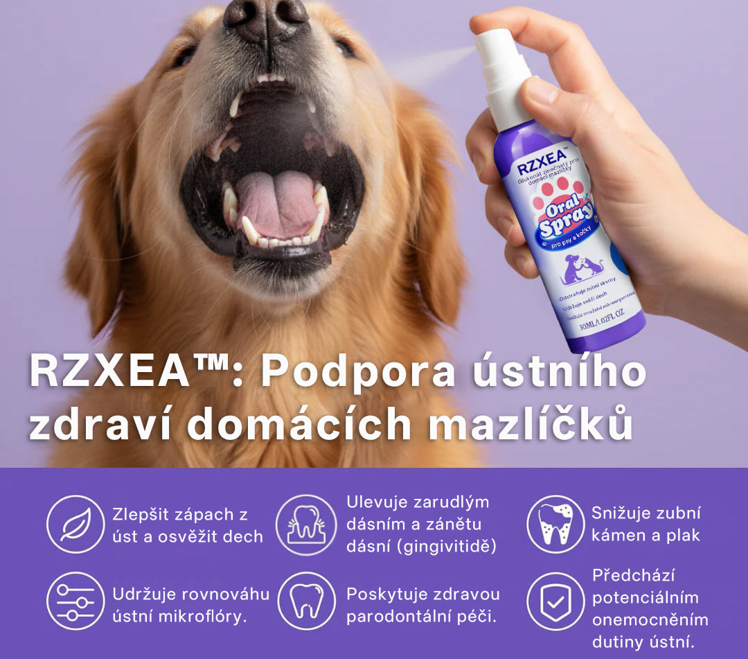 RZXEA™ Zinkový glukonátový ústní sprej pro domácí mazlíčky 🦷✨ | 🌿 Svěží dech do 24 hodin | 🛡️ Kontrola plaku a zubního kamene | 🐶🐱 Doporučeno veterináři pro psy a kočky | 💧 Bezpečné použití, bez nutnosti čištění zubů