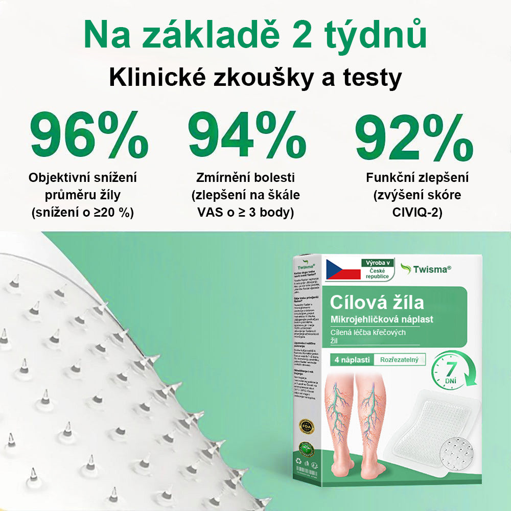 ✨ Twisma® VeinTarget – Pokročilá mikro náplast na křečové žíly 🔥 96 % klinicky prokázaná účinnost ⚡ Viditelné výsledky už za 7–14 dní 🌿 Šetrná podpora pro lehčí a uvolněnější nohy 🦵💪