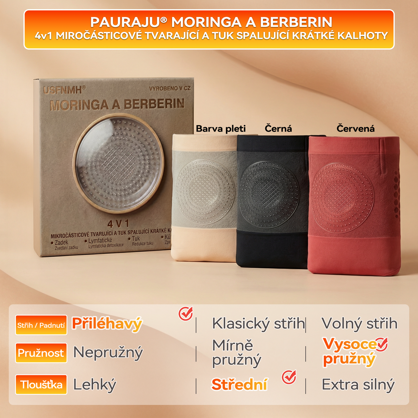 PAURAJU® 4v1 Termogenní Tvarující Šortky s Moringou a Berberin 🔥 – ⚡ Kompresní Kraťasy pro Tvarování Postavy, Podporu Metabolismu & Denní Nošení (30 min rutina) 💎