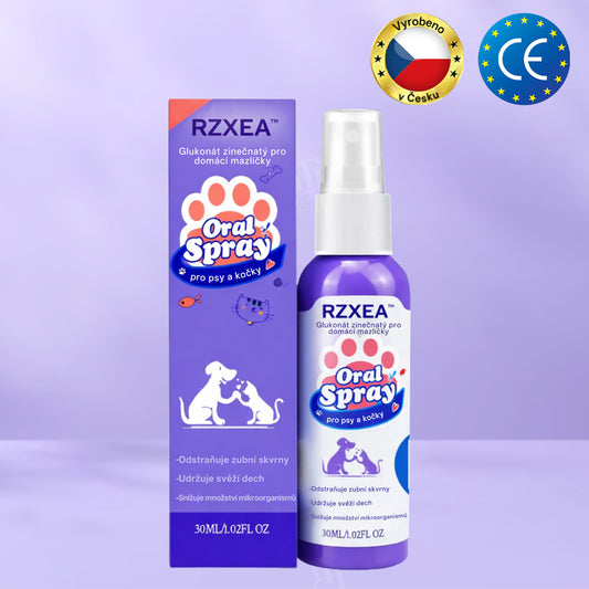 RZXEA™ Zinkový glukonátový ústní sprej pro domácí mazlíčky 🦷✨ | 🌿 Svěží dech do 24 hodin | 🛡️ Kontrola plaku a zubního kamene | 🐶🐱 Doporučeno veterináři pro psy a kočky | 💧 Bezpečné použití, bez nutnosti čištění zubů