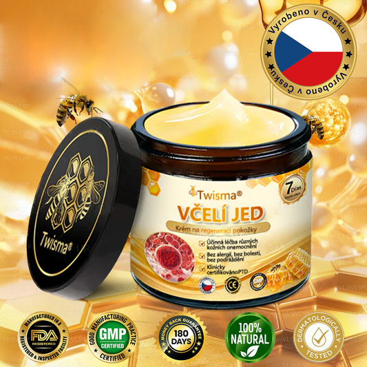 Twisma® Obnovující krém se včelím jedem 🐝 Intenzivní regenerace pokožky 💧 Proti ekzému • lupénce • akné • podráždění ⚡ Rychlé zklidnění a obnova pleti 🛡️ Přírodní péče bez bolesti • bez invazivních zásahů 🔥
