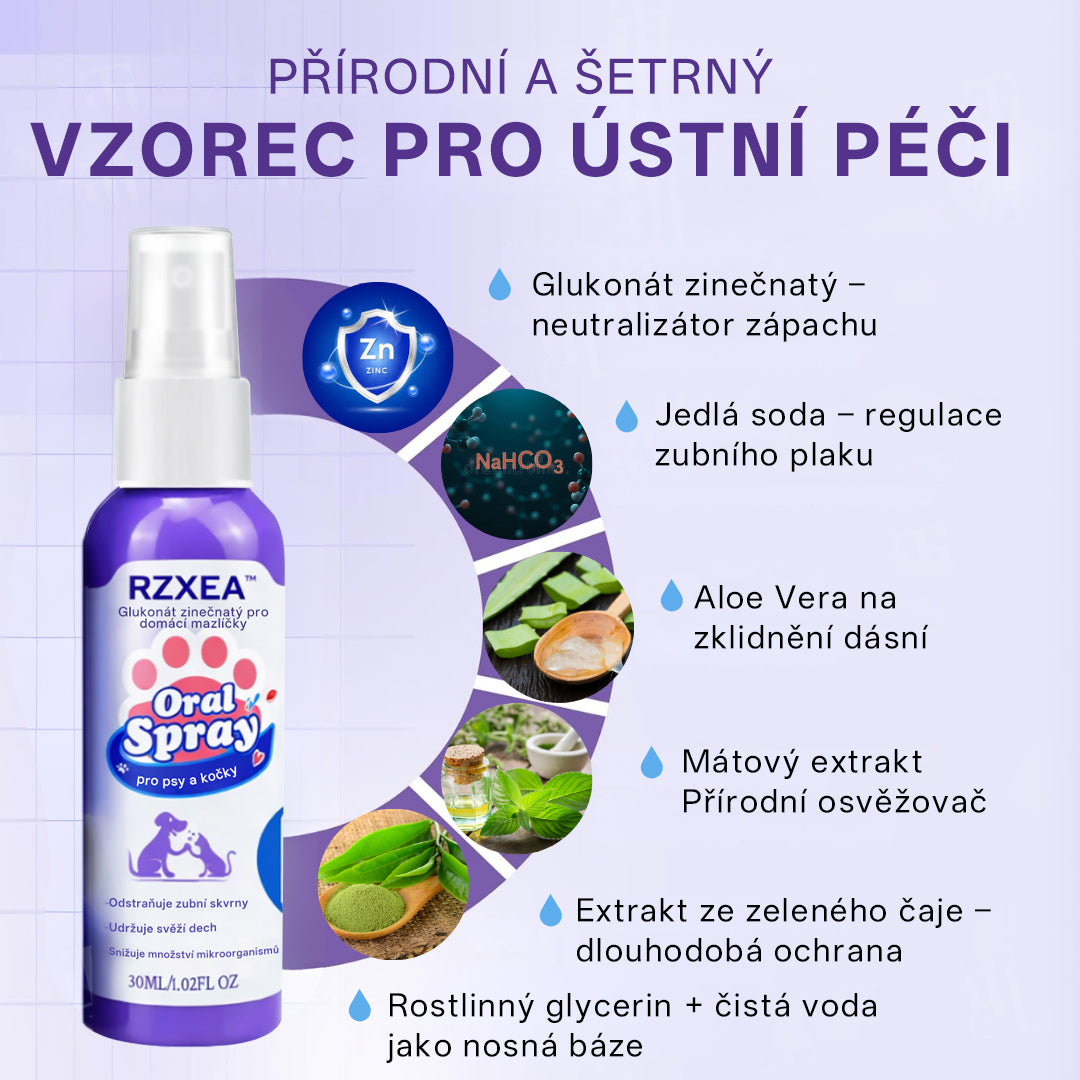 RZXEA™ Zinkový glukonátový ústní sprej pro domácí mazlíčky 🦷✨ | 🌿 Svěží dech do 24 hodin | 🛡️ Kontrola plaku a zubního kamene | 🐶🐱 Doporučeno veterináři pro psy a kočky | 💧 Bezpečné použití, bez nutnosti čištění zubů