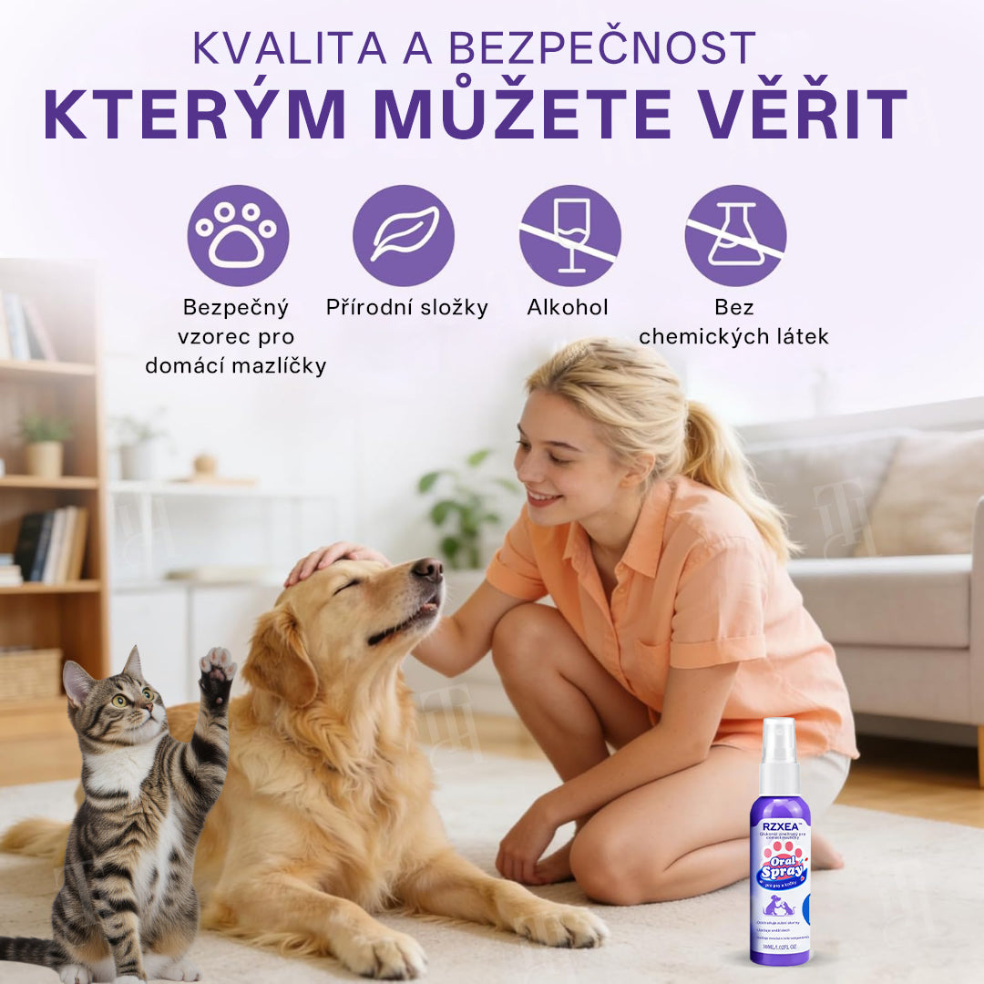 RZXEA™ Zinkový glukonátový ústní sprej pro domácí mazlíčky 🦷✨ | 🌿 Svěží dech do 24 hodin | 🛡️ Kontrola plaku a zubního kamene | 🐶🐱 Doporučeno veterináři pro psy a kočky | 💧 Bezpečné použití, bez nutnosti čištění zubů